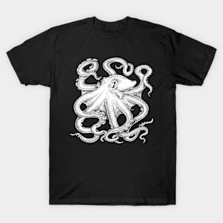 Octopus Kraken Black and White Ink Tentacles T-Shirt